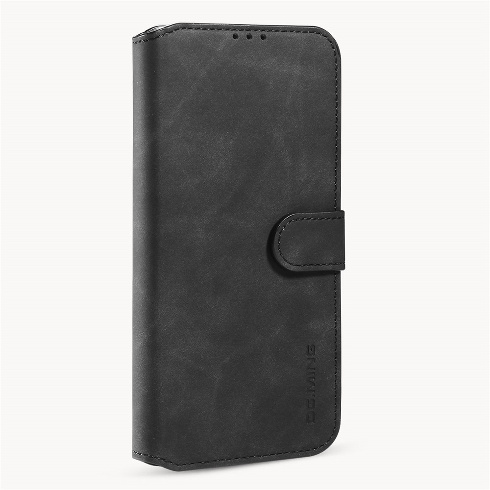 DG.MING Retro Style Leather Wallet Stand Case for iPhone 12 5.4 inch - Black-2