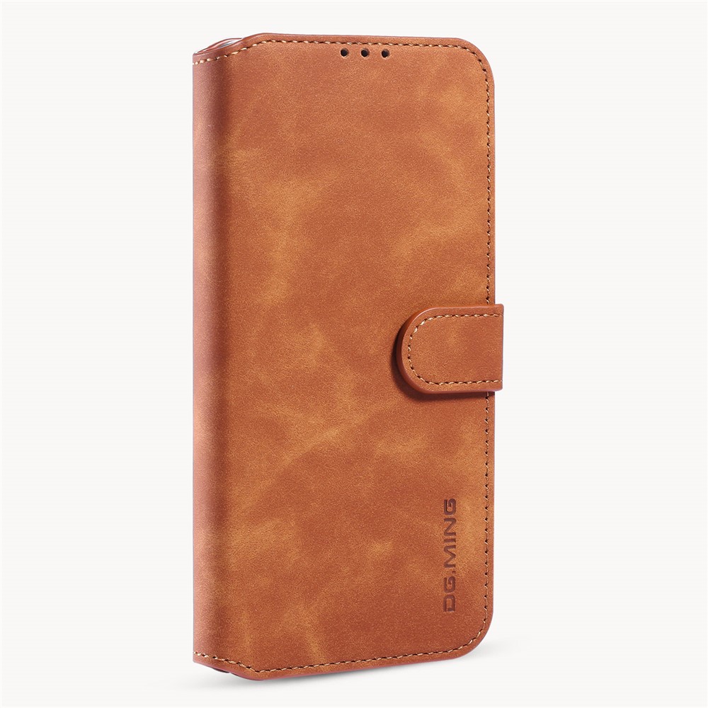 DG.MING Retro Style Leather Wallet Stand Case for iPhone 12 mini - Brown-2