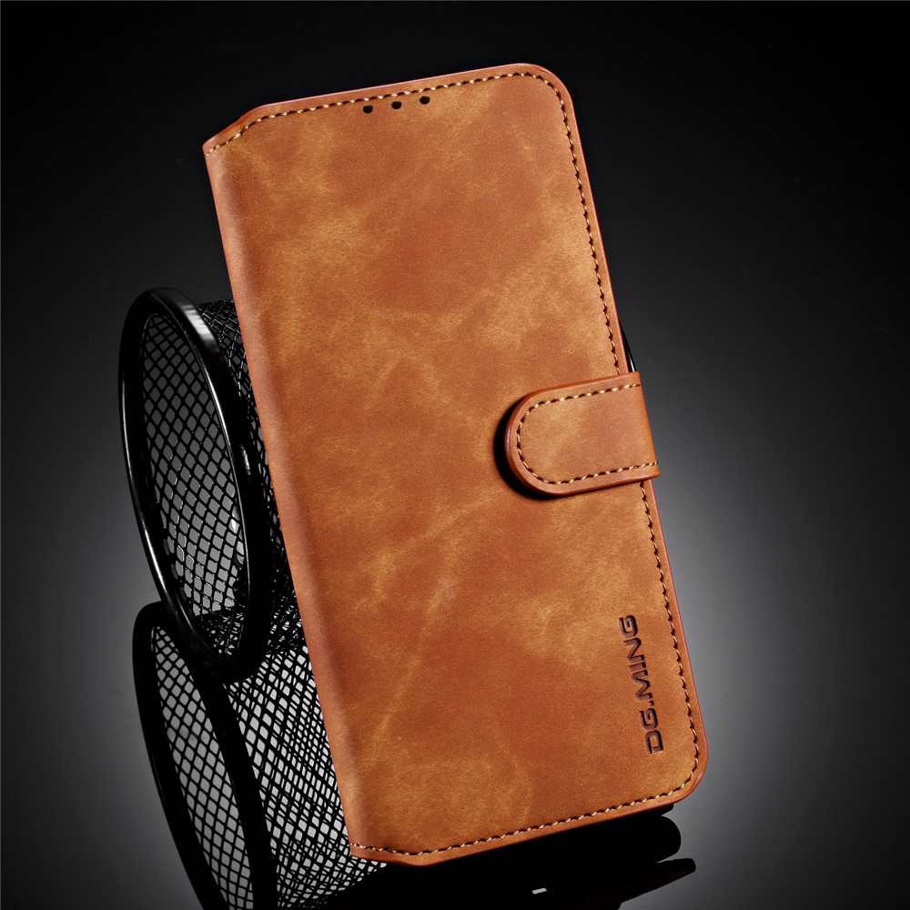 DG.MING Retro Style Leather Wallet Stand Case for iPhone 12 mini - Brown-8