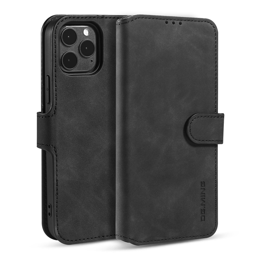 DG.MING Retro Style Leather Wallet Stand Case for iPhone 12 Pro Max 6.7 inch - Black-1