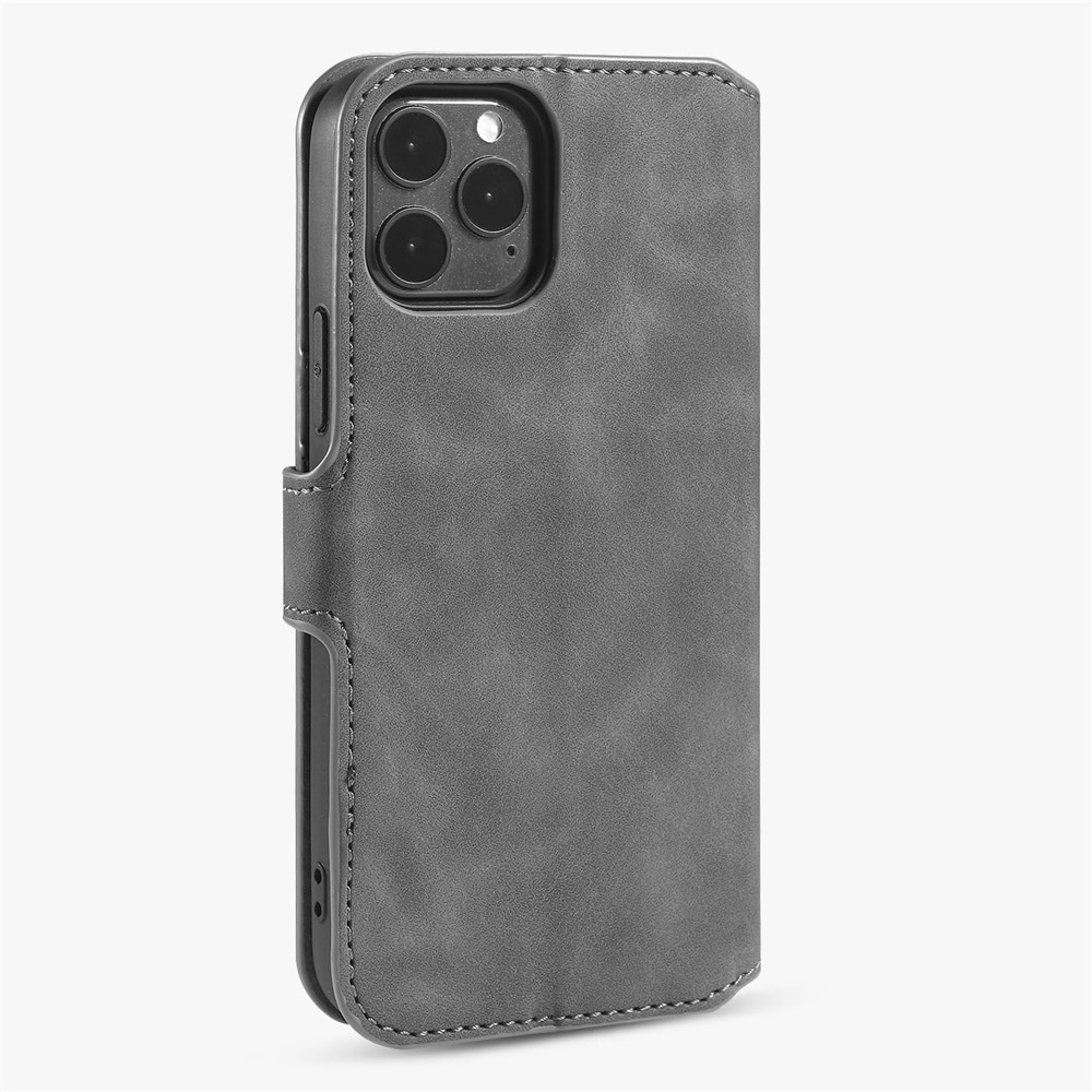 DG.MING Retro Style Leather Wallet Stand Case for iPhone 12 Pro Max 6.7 inch - Grey-3