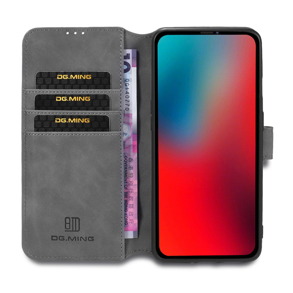 DG.MING Retro Style Leather Wallet Stand Case for iPhone 12 Pro Max 6.7 inch - Grey-4