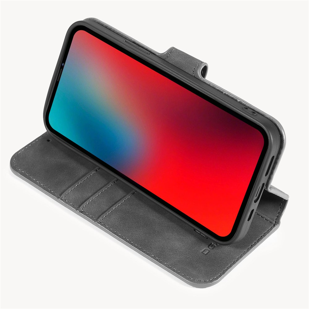 DG.MING Retro Style Leather Wallet Stand Case for iPhone 12 Pro Max 6.7 inch - Grey-5
