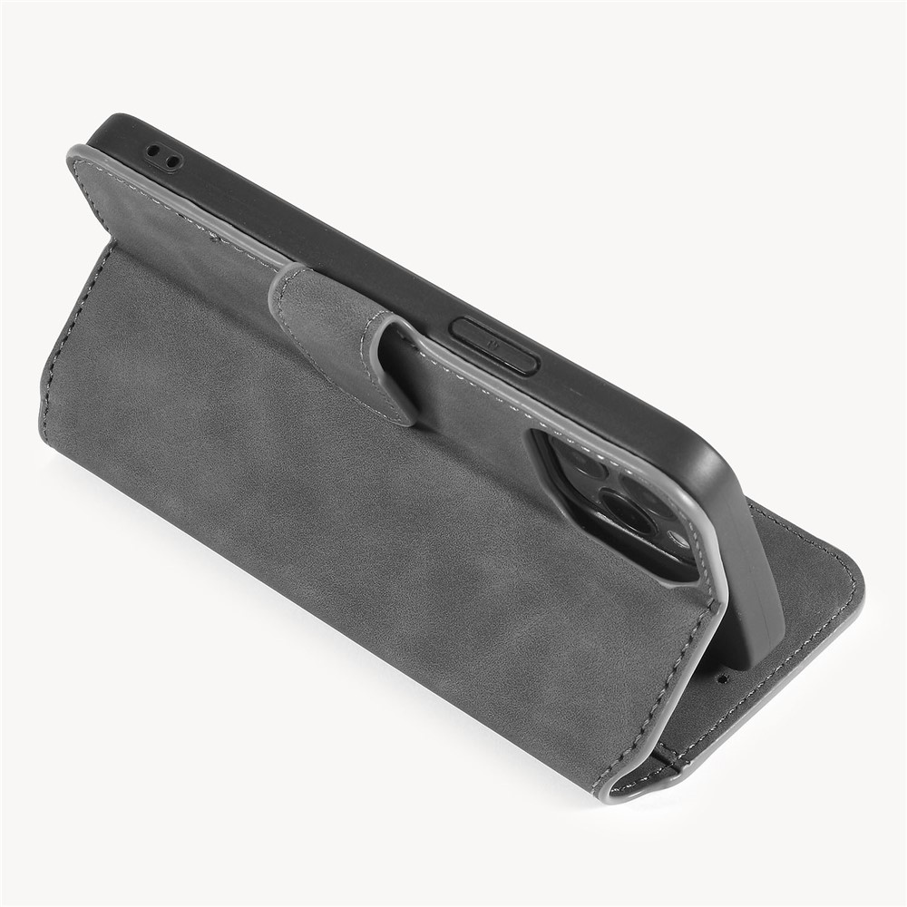 DG.MING Retro Style Leather Wallet Stand Case for iPhone 12 Pro Max 6.7 inch - Grey-6