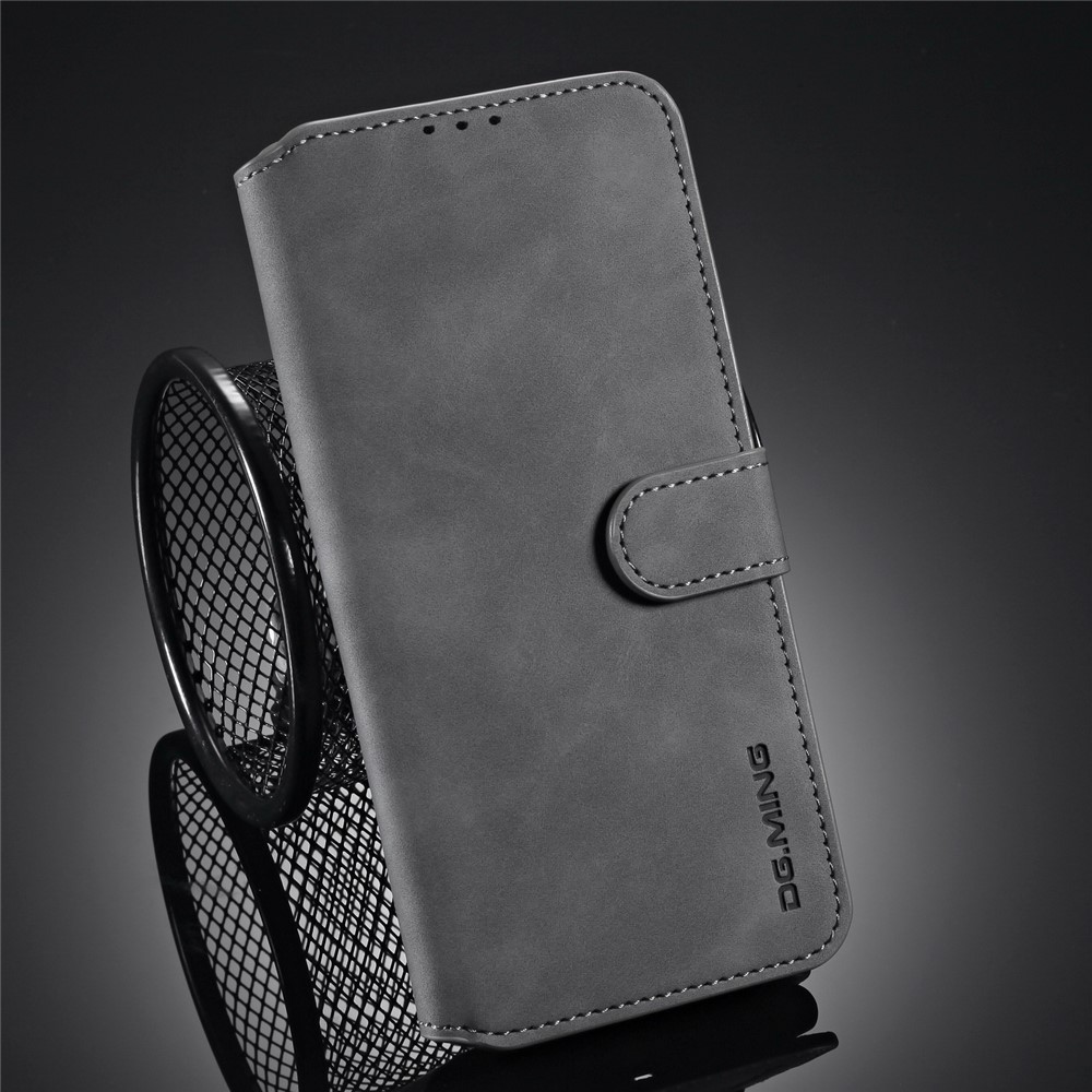 DG.MING Retro Style Leather Wallet Stand Case for iPhone 12 Pro Max 6.7 inch - Grey-8