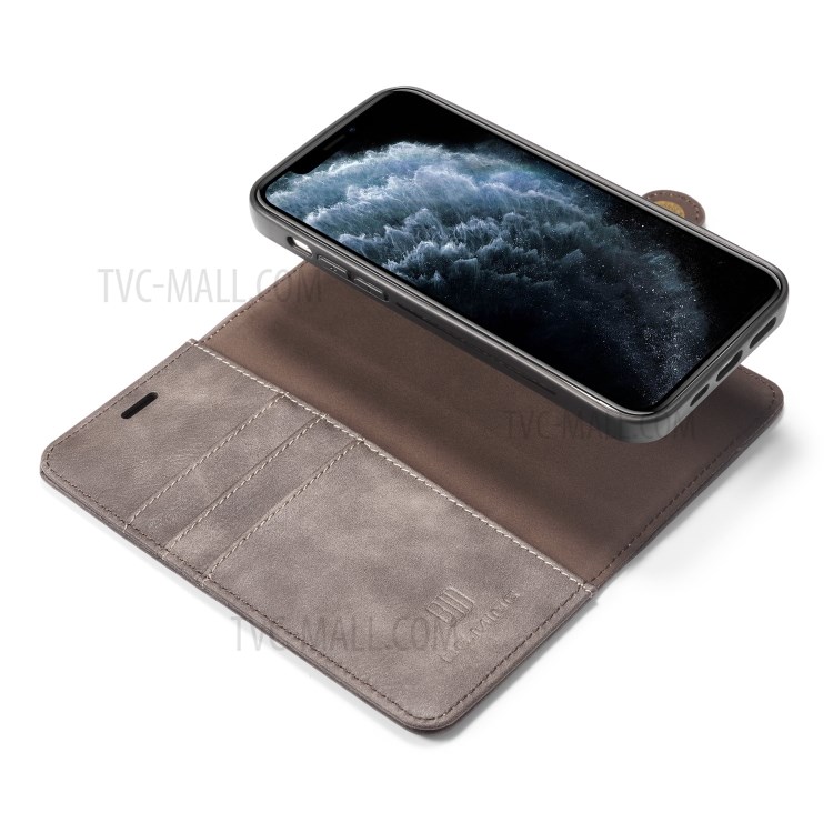 DG.MING Detachable 2-in-1 Split Leather Wallet Shell + PC Back Case for iPhone 12 mini - Grey-10