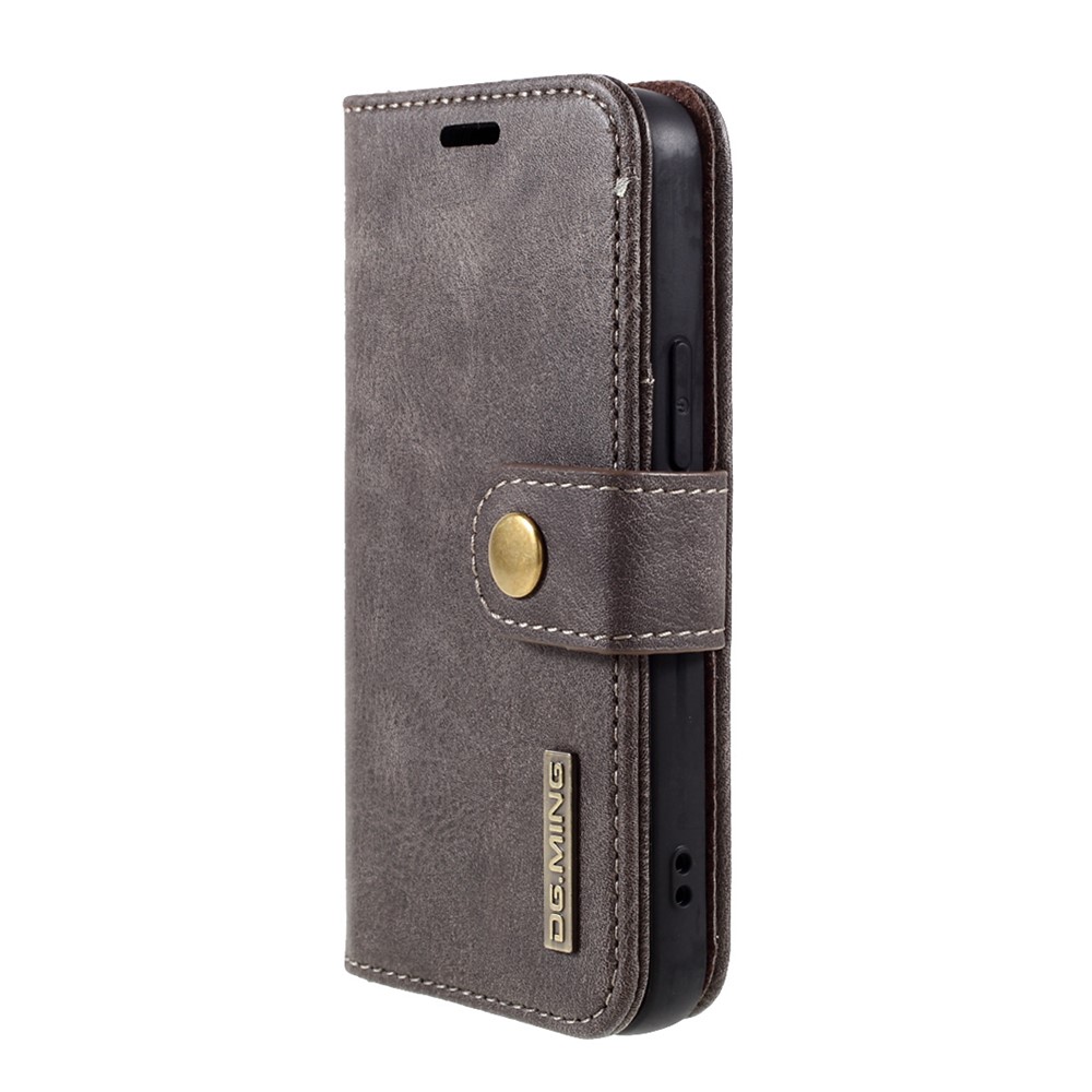 DG.MING Detachable 2-in-1 Split Leather Wallet Shell + PC Back Case for iPhone 12 mini - Grey-2