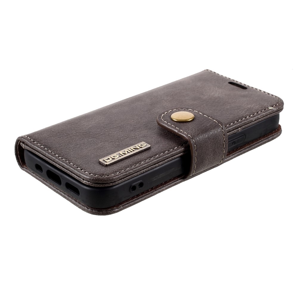 DG.MING Detachable 2-in-1 Split Leather Wallet Shell + PC Back Case for iPhone 12 mini - Grey-7
