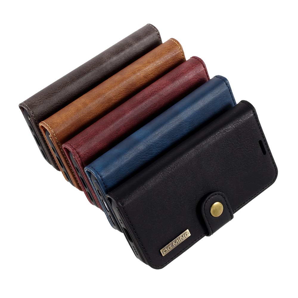 DG.MING Detachable 2-in-1 Split Leather Wallet Shell + PC Back Case for iPhone 12 mini - Grey-9