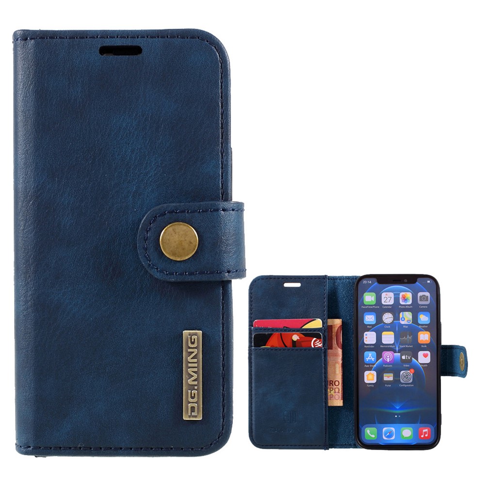 DG.MING For iPhone 12 mini 5.4 inch Phone Case Detachable 2 in 1 Leather Shockproof Shell Flip Protective Cover with Wallet - Blue