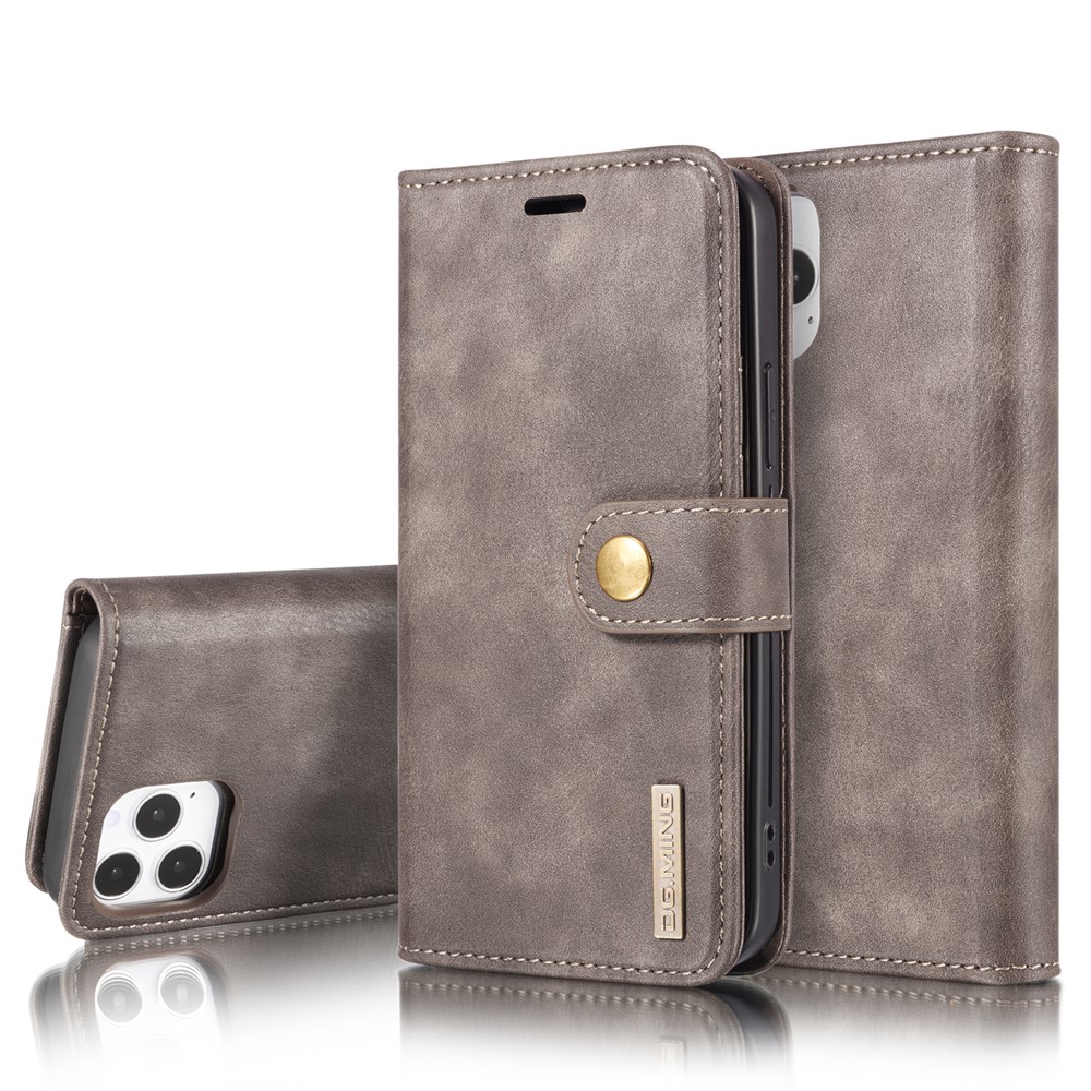 DG.MING Detachable 2-in-1 Split Leather Wallet Shell + PC Back Shell for iPhone 12 Pro Max 6.7 inch - Grey-1