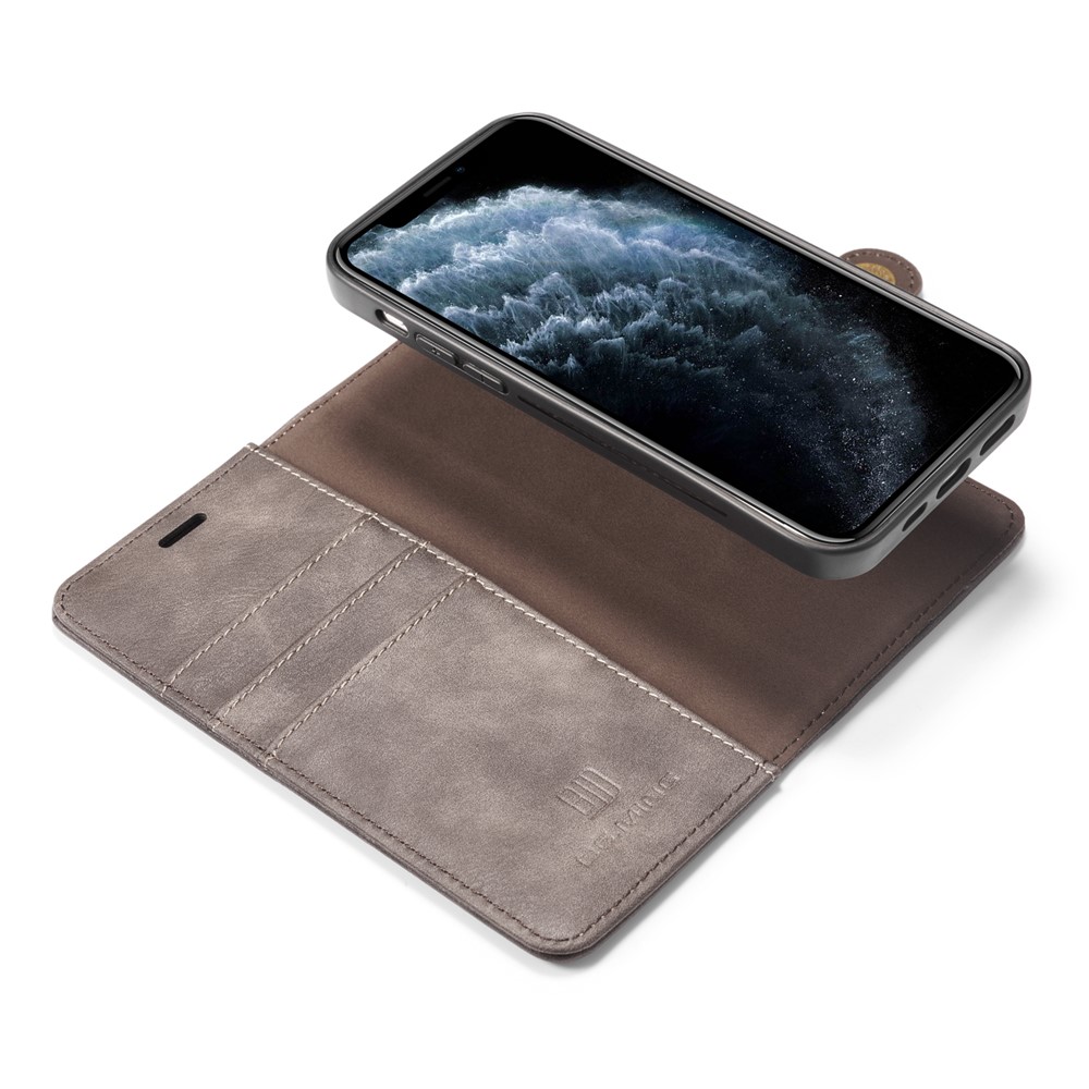 DG.MING Detachable 2-in-1 Split Leather Wallet Shell + PC Back Shell for iPhone 12 Pro Max 6.7 inch - Grey-10