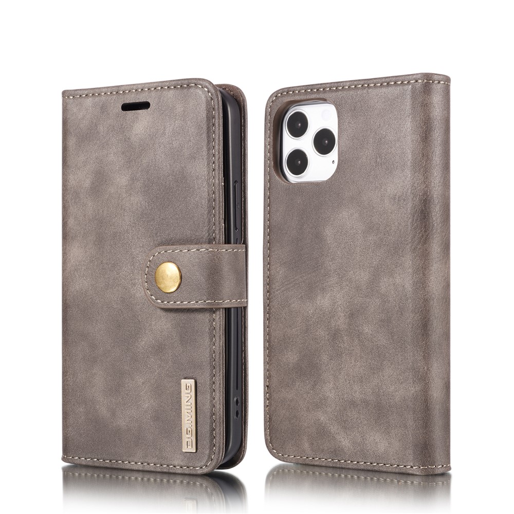 DG.MING Detachable 2-in-1 Split Leather Wallet Shell + PC Back Shell for iPhone 12 Pro Max 6.7 inch - Grey-2