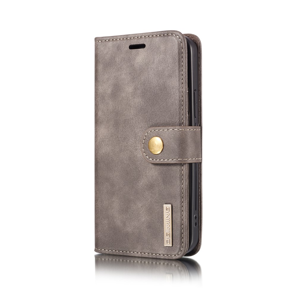 DG.MING Detachable 2-in-1 Split Leather Wallet Shell + PC Back Shell for iPhone 12 Pro Max 6.7 inch - Grey-3