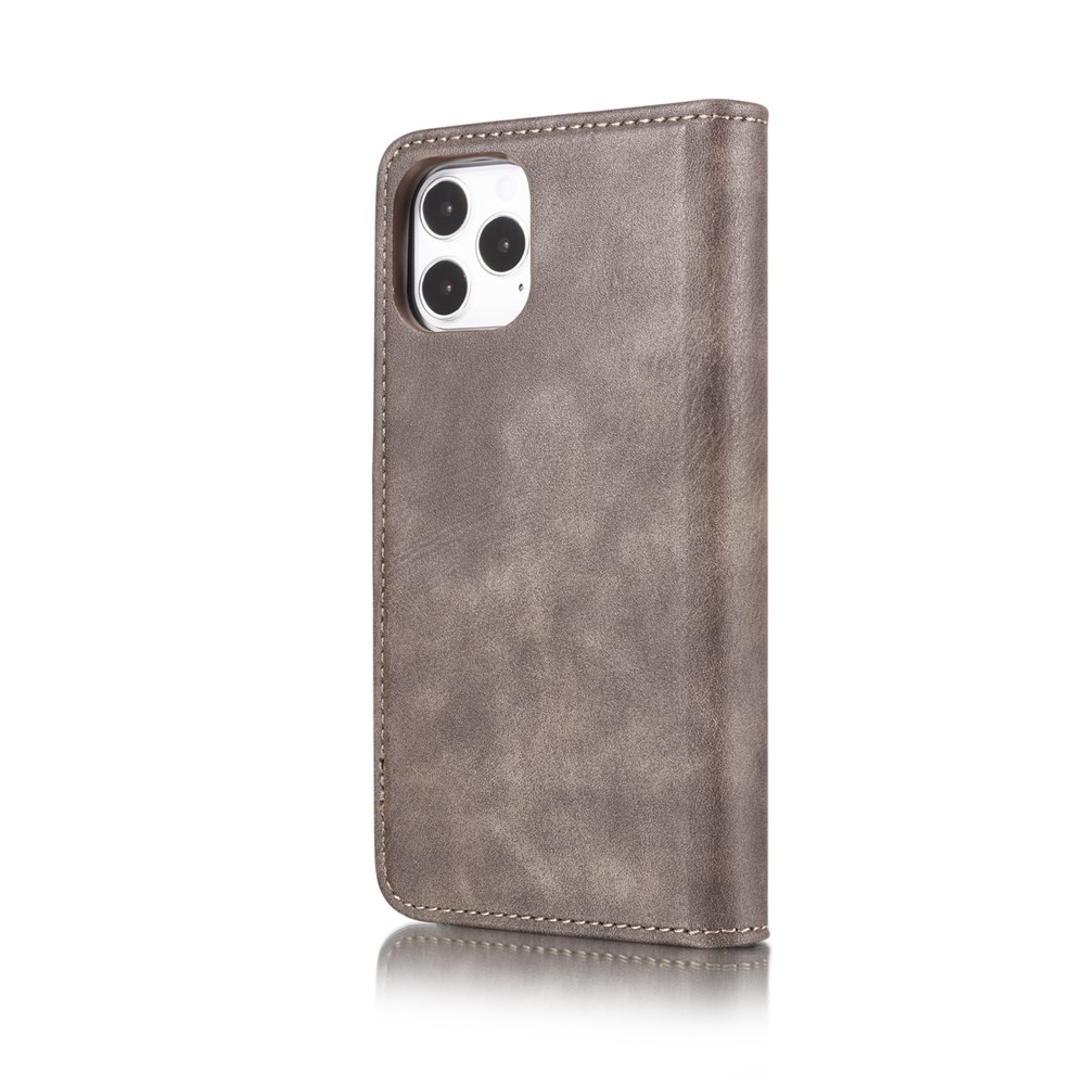 DG.MING Detachable 2-in-1 Split Leather Wallet Shell + PC Back Shell for iPhone 12 Pro Max 6.7 inch - Grey-4