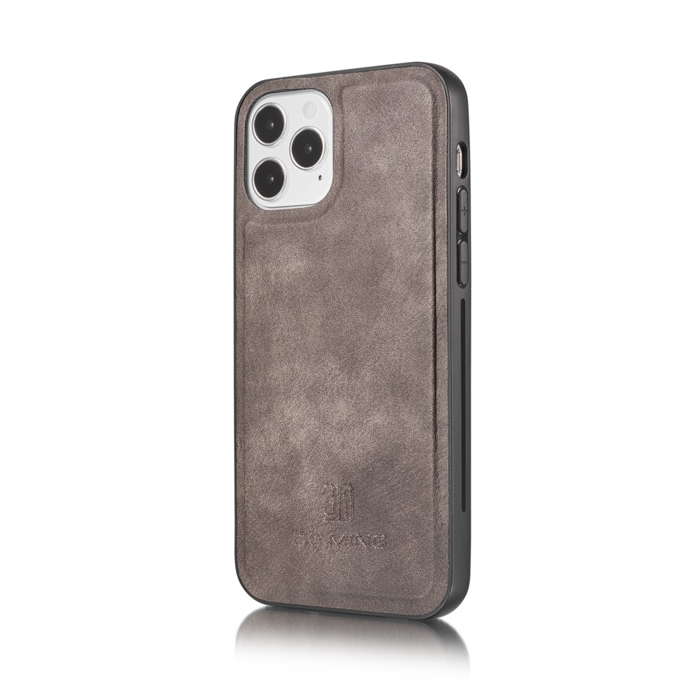 DG.MING Detachable 2-in-1 Split Leather Wallet Shell + PC Back Shell for iPhone 12 Pro Max 6.7 inch - Grey-5