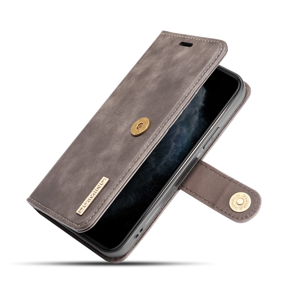 DG.MING Detachable 2-in-1 Split Leather Wallet Shell + PC Back Shell for iPhone 12 Pro Max 6.7 inch - Grey-8