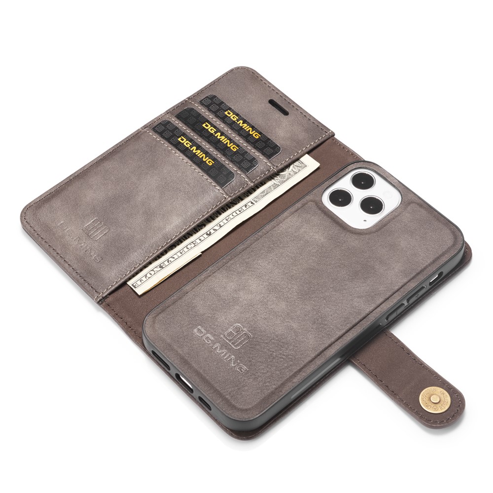 DG.MING Detachable 2-in-1 Split Leather Wallet Shell + PC Back Shell for iPhone 12 Pro Max 6.7 inch - Grey-9