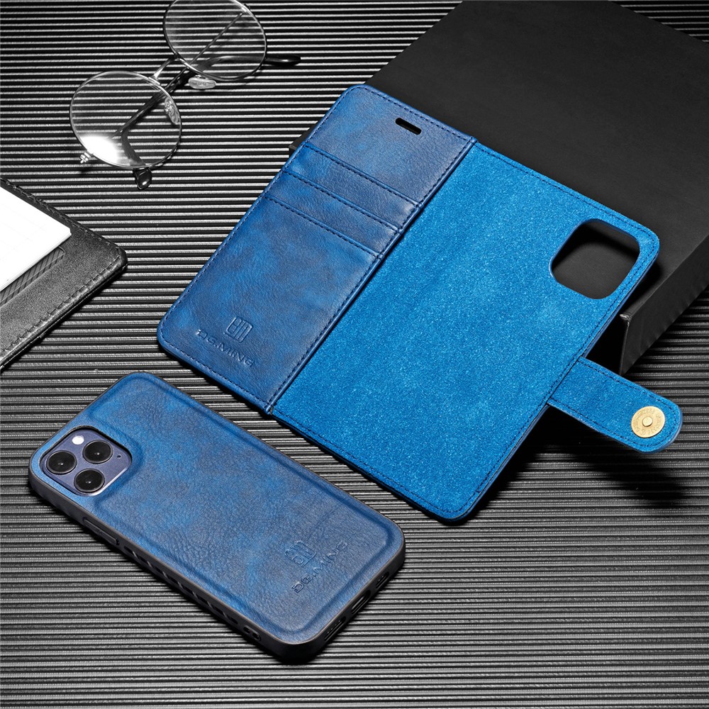 Dg. Ming Destacável 2-em 1 Anti-arranhão Casa de Couro Dividido + PC Back Shell Para Iphone 12 Pro Máximo 6,7 Polegadas - Azul