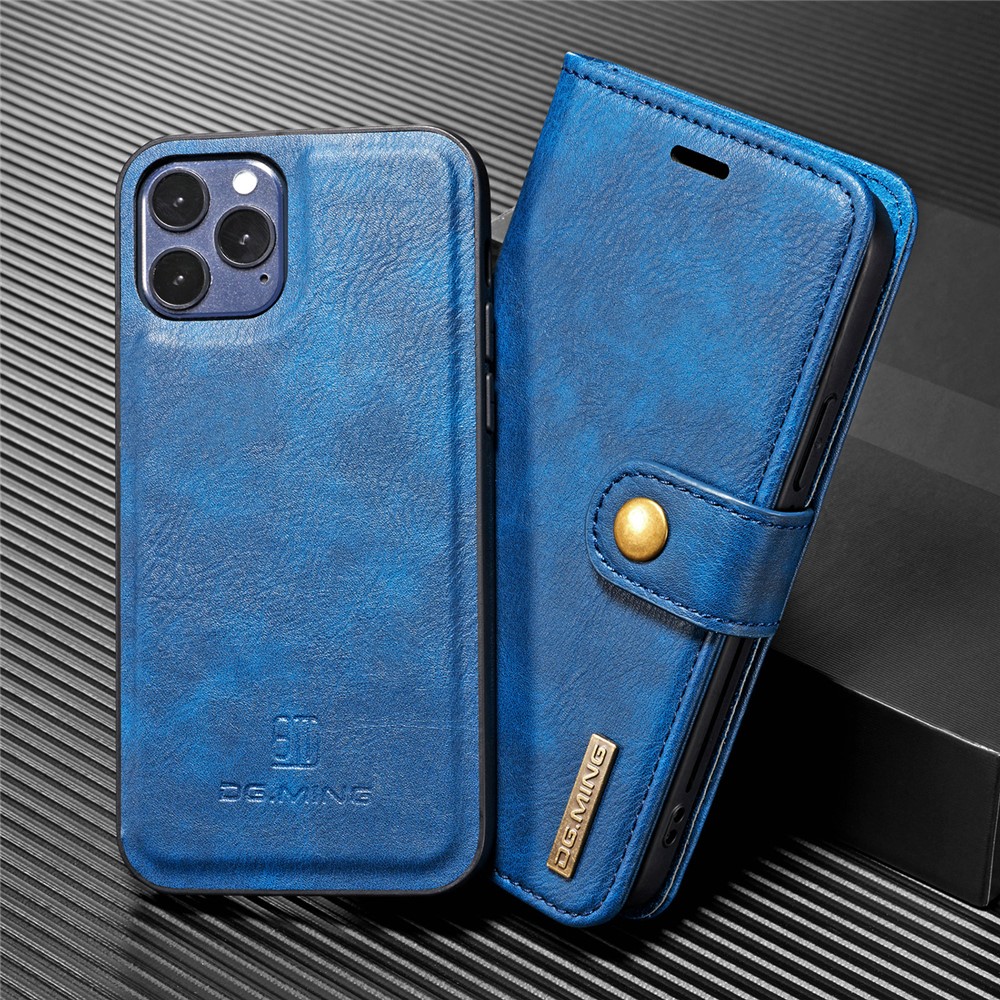 Dg. Ming Destacável 2-em 1 Anti-arranhão Casa de Couro Dividido + PC Back Shell Para Iphone 12 Pro Máximo 6,7 Polegadas - Azul