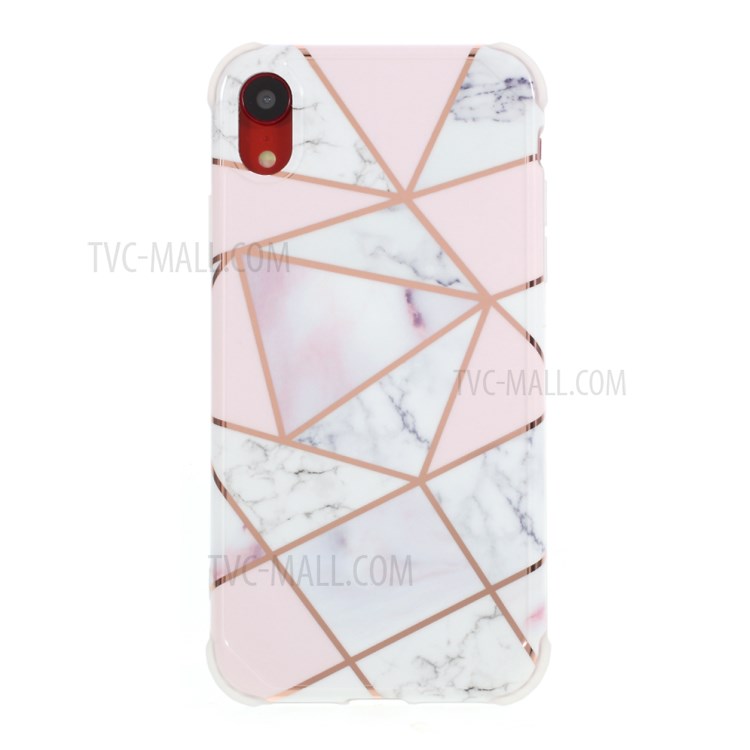 Marble Surface Four Corners Anti-falling Electroplating Skin IMD TPU Case for iPhone XR 6.1 inch - White/Pink-1