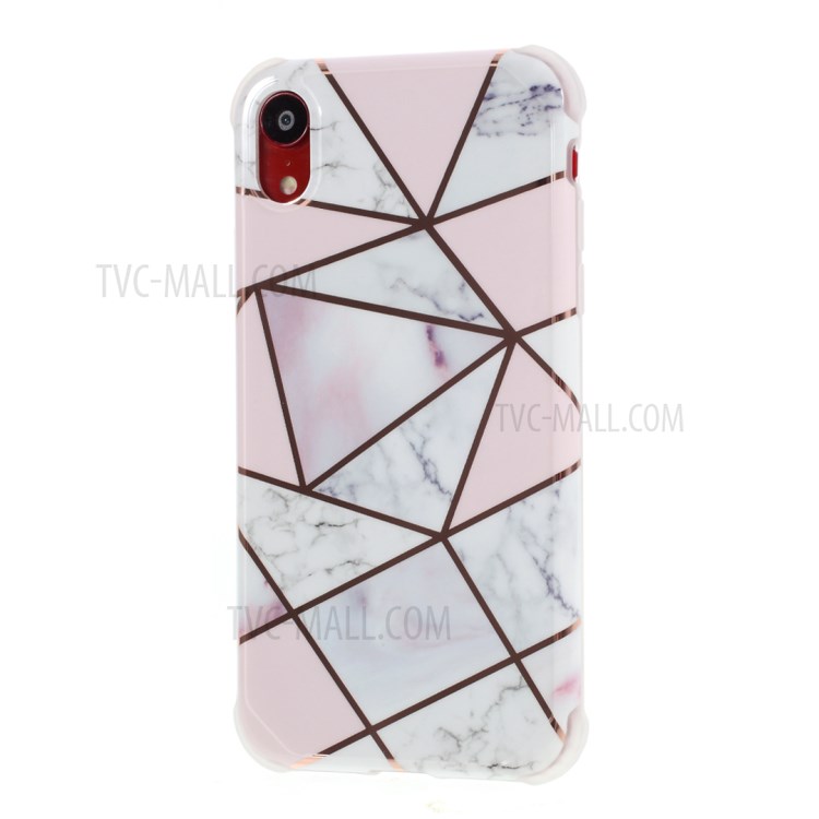 Marble Surface Four Corners Anti-falling Electroplating Skin IMD TPU Case for iPhone XR 6.1 inch - White/Pink-2