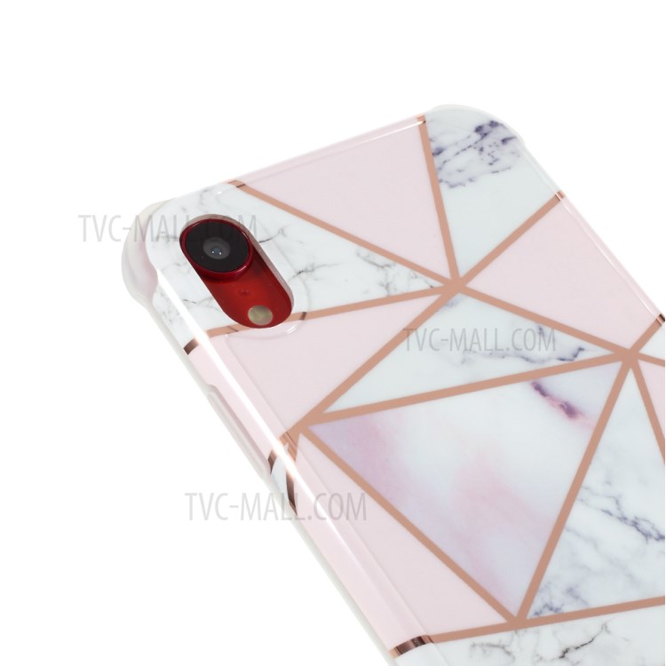 Marble Surface Four Corners Anti-falling Electroplating Skin IMD TPU Case for iPhone XR 6.1 inch - White/Pink-4