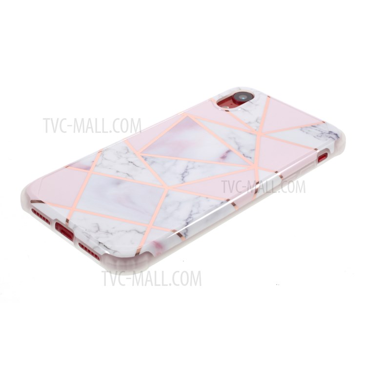 Marble Surface Four Corners Anti-falling Electroplating Skin IMD TPU Case for iPhone XR 6.1 inch - White/Pink-5