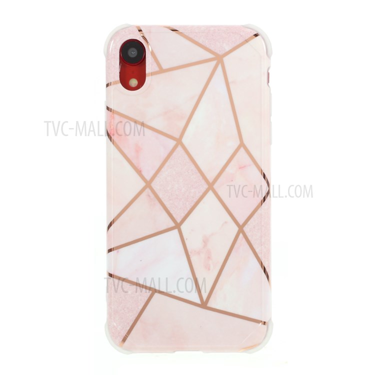 Marble Surface Four Corners Anti-falling Electroplating Skin IMD TPU Case for iPhone XR 6.1 inch - Pink-1