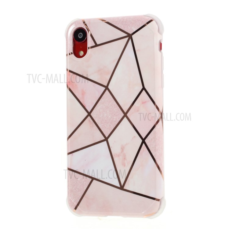 Marble Surface Four Corners Anti-falling Electroplating Skin IMD TPU Case for iPhone XR 6.1 inch - Pink-2