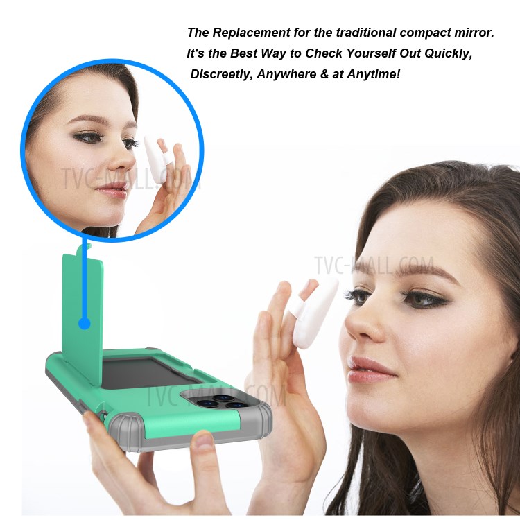 Heavy Duty 3 in 1 PC+TPU Hybrid Shockproof Case with Card Holder Mirror for iPhone 11 Pro 5.8 inch - Green-4