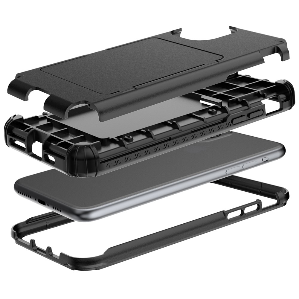 Card Holder with Hidden Mirror Three Layer Shockproof PC+TPU Protective Cover for iPhone 11 Pro Max 6.5 inch - Black-3