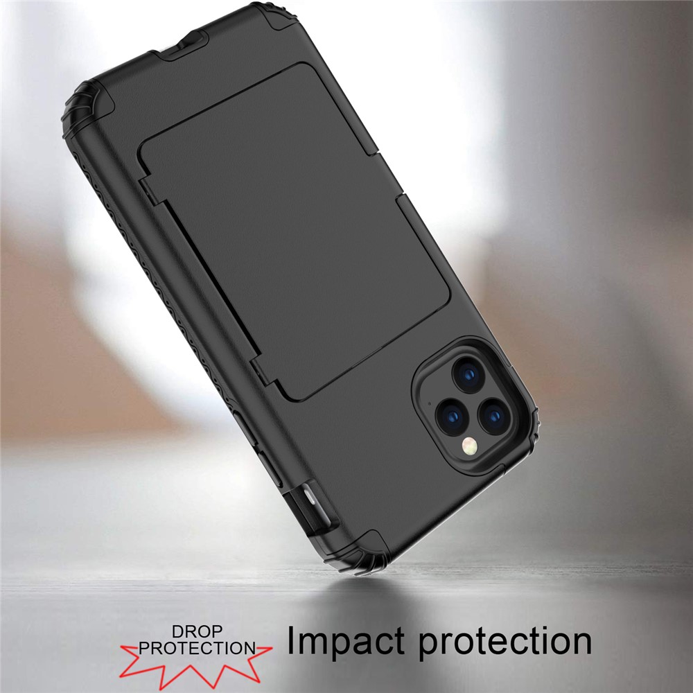 Card Holder with Hidden Mirror Three Layer Shockproof PC+TPU Protective Cover for iPhone 11 Pro Max 6.5 inch - Black-5