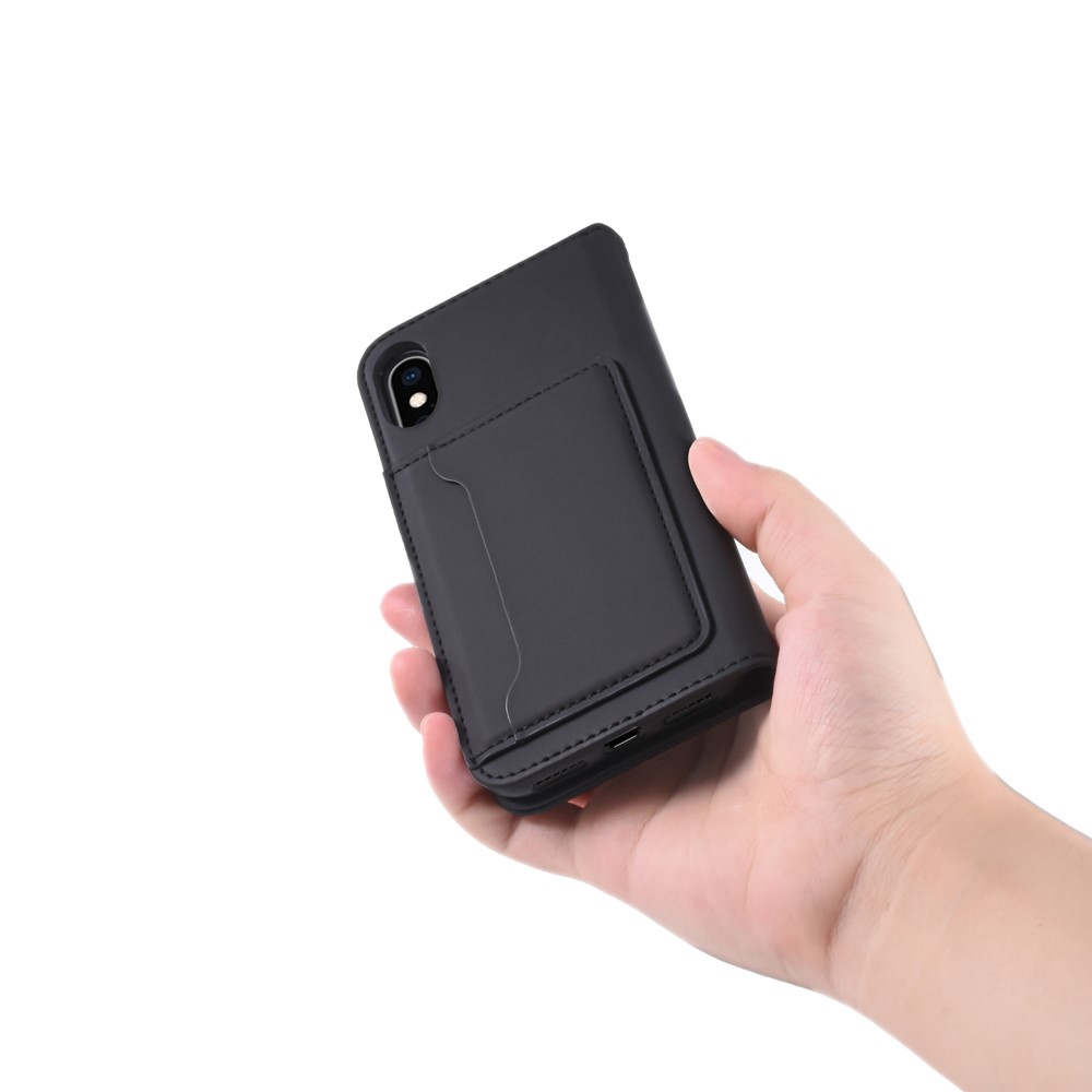 Liquid Silicone Touch Leather Wallet Stand Case for iPhone XS 5.8 inch - Black-10