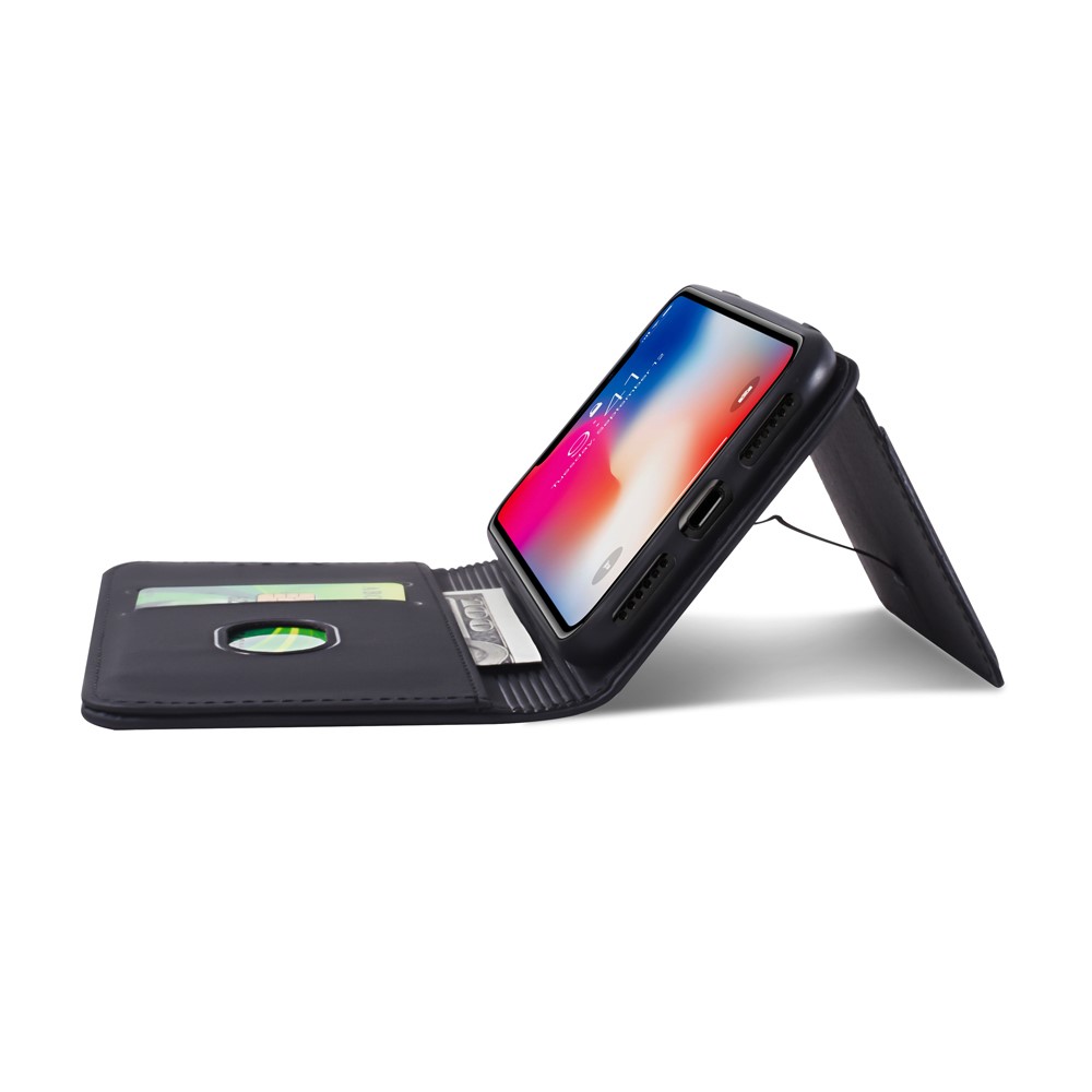 Liquid Silicone Touch Leather Wallet Stand Case for iPhone XS 5.8 inch - Black-11