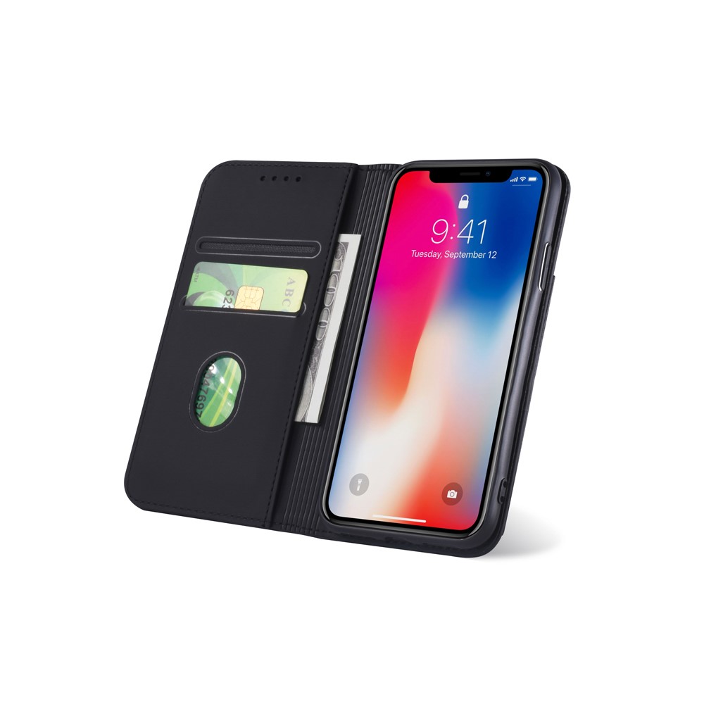Liquid Silicone Touch Leather Wallet Stand Case for iPhone XS 5.8 inch - Black-12