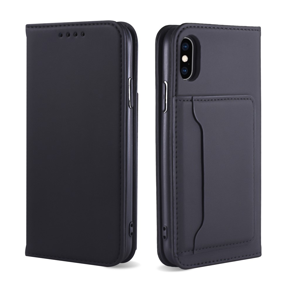 Liquid Silicone Touch Leather Wallet Stand Case for iPhone XS 5.8 inch - Black-2