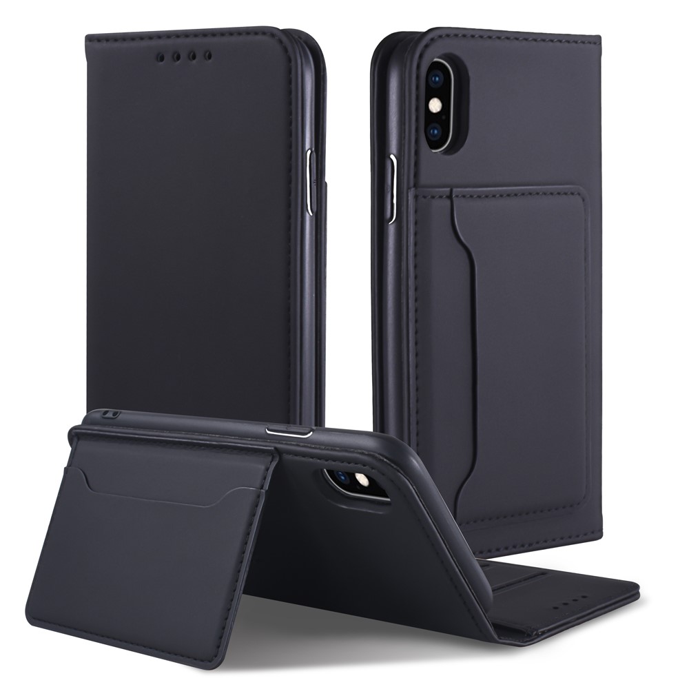 Liquid Silicone Touch Leather Wallet Stand Case for iPhone XS 5.8 inch - Black-3