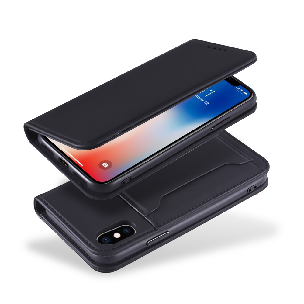 Liquid Silicone Touch Leather Wallet Stand Case for iPhone XS 5.8 inch - Black-4