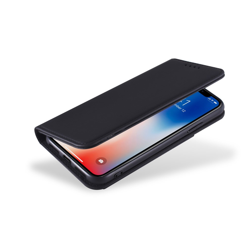 Liquid Silicone Touch Leather Wallet Stand Case for iPhone XS 5.8 inch - Black-5