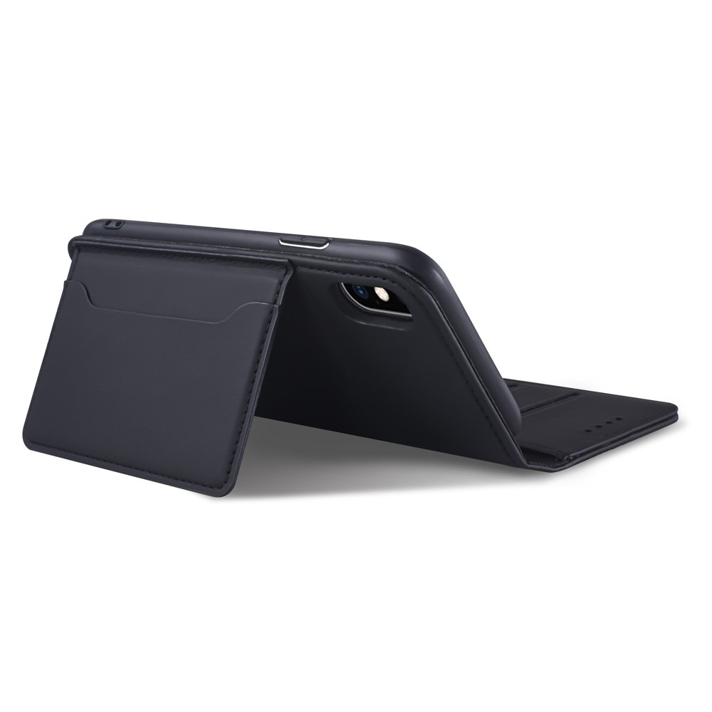 Liquid Silicone Touch Leather Wallet Stand Case for iPhone XS 5.8 inch - Black-6