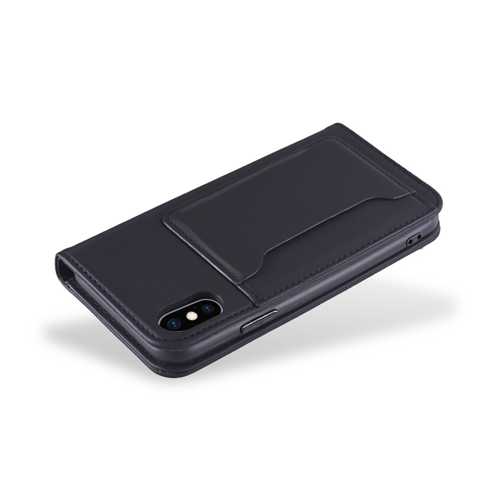 Liquid Silicone Touch Leather Wallet Stand Case for iPhone XS 5.8 inch - Black-7