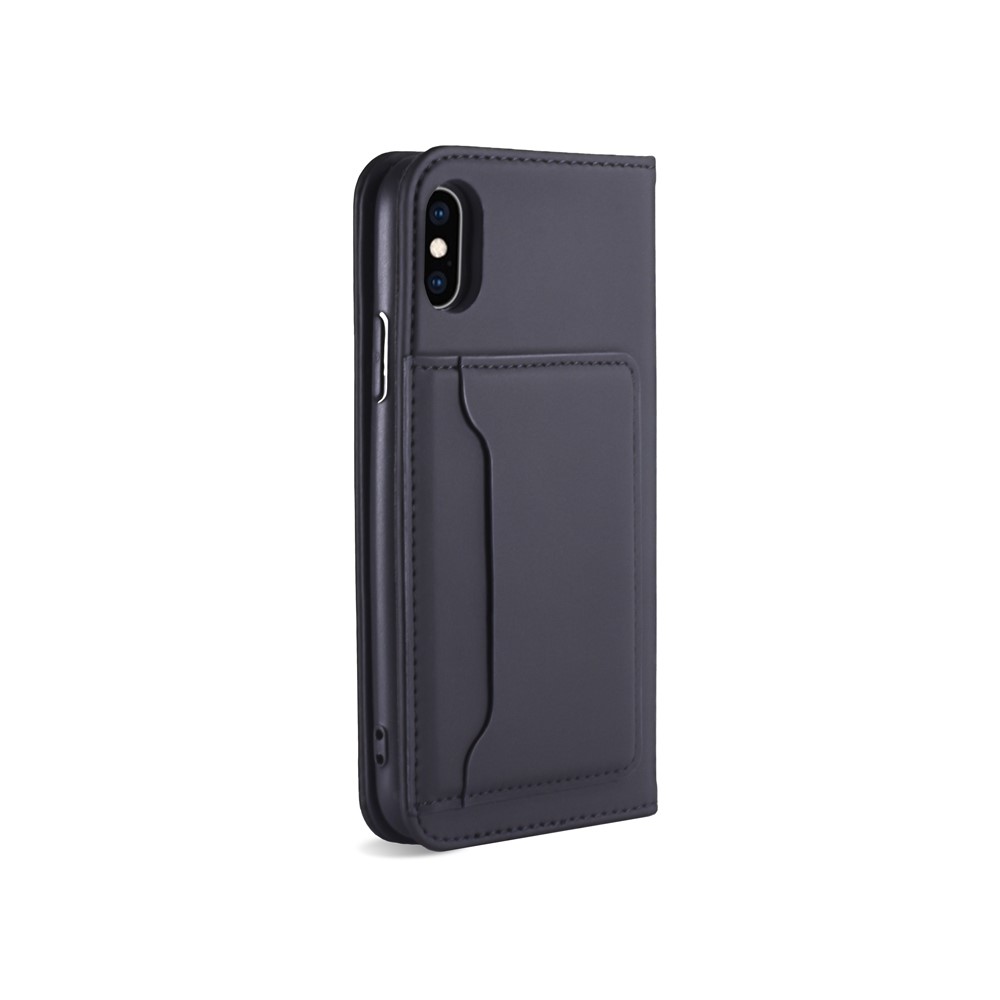 Liquid Silicone Touch Leather Wallet Stand Case for iPhone XS 5.8 inch - Black-8