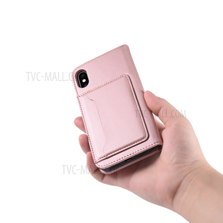 Liquid Silicone Touch Leather Wallet Stand Case for iPhone XS 5.8 inch - Rose Gold-10