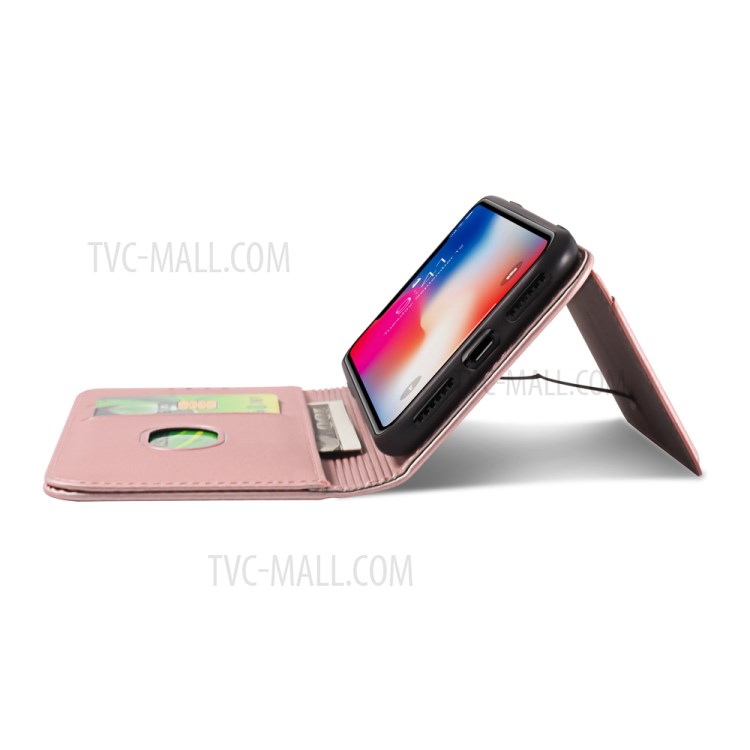 Liquid Silicone Touch Leather Wallet Stand Case for iPhone XS 5.8 inch - Rose Gold-11