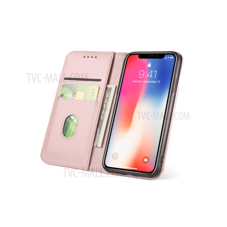 Liquid Silicone Touch Leather Wallet Stand Case for iPhone XS 5.8 inch - Rose Gold-12