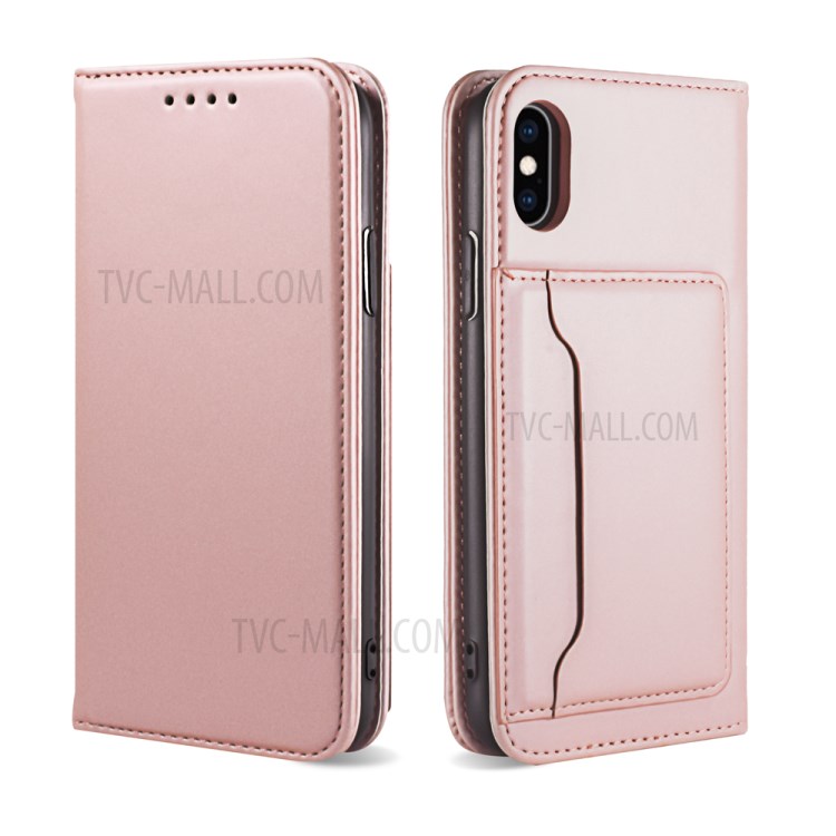 Liquid Silicone Touch Leather Wallet Stand Case for iPhone XS 5.8 inch - Rose Gold-2