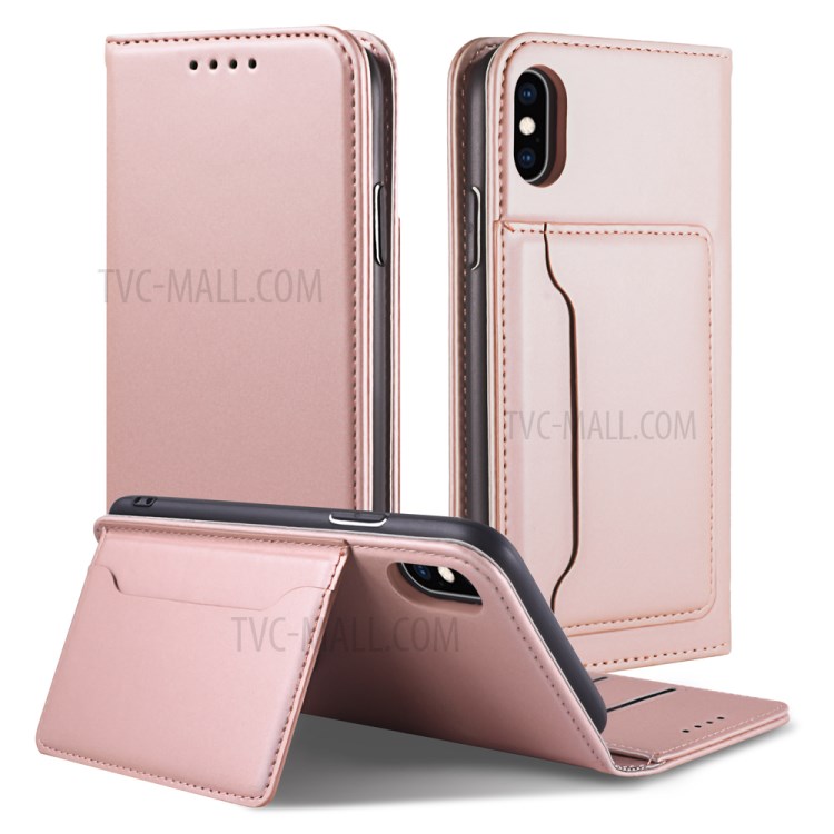 Liquid Silicone Touch Leather Wallet Stand Case for iPhone XS 5.8 inch - Rose Gold-3