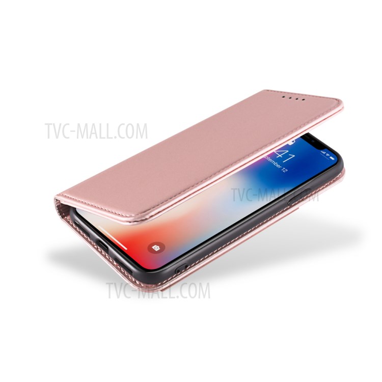 Liquid Silicone Touch Leather Wallet Stand Case for iPhone XS 5.8 inch - Rose Gold-5