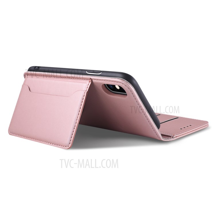 Liquid Silicone Touch Leather Wallet Stand Case for iPhone XS 5.8 inch - Rose Gold-6